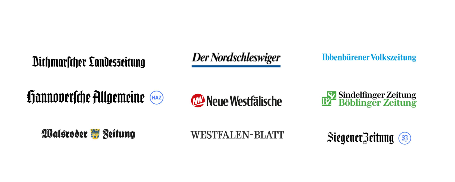 Logos of the nine participating newspaper publishers in b° local